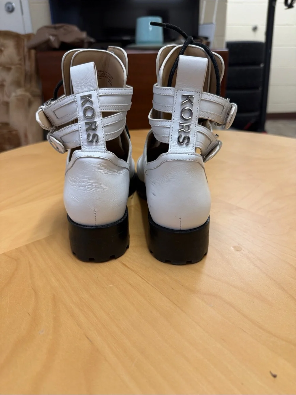Michael Kors White Cutout Lace-Up Ankle Boots with Black Lug Sole